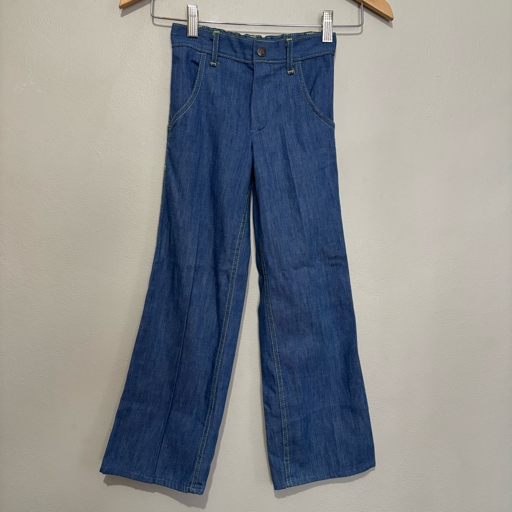 Pretty Please Vintage Boys Trousers Blue Denim Pants Size 6 Boys Wide Leg